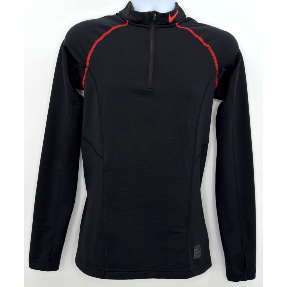 Nike Pro Combat Mens S Dri-FIT 1/4 Zip Pullover Black Red Compression